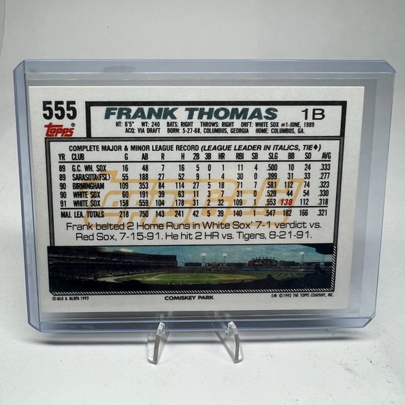 Frank Thomas 1992 Topps Gold Card #555 - Picture 2 of 2